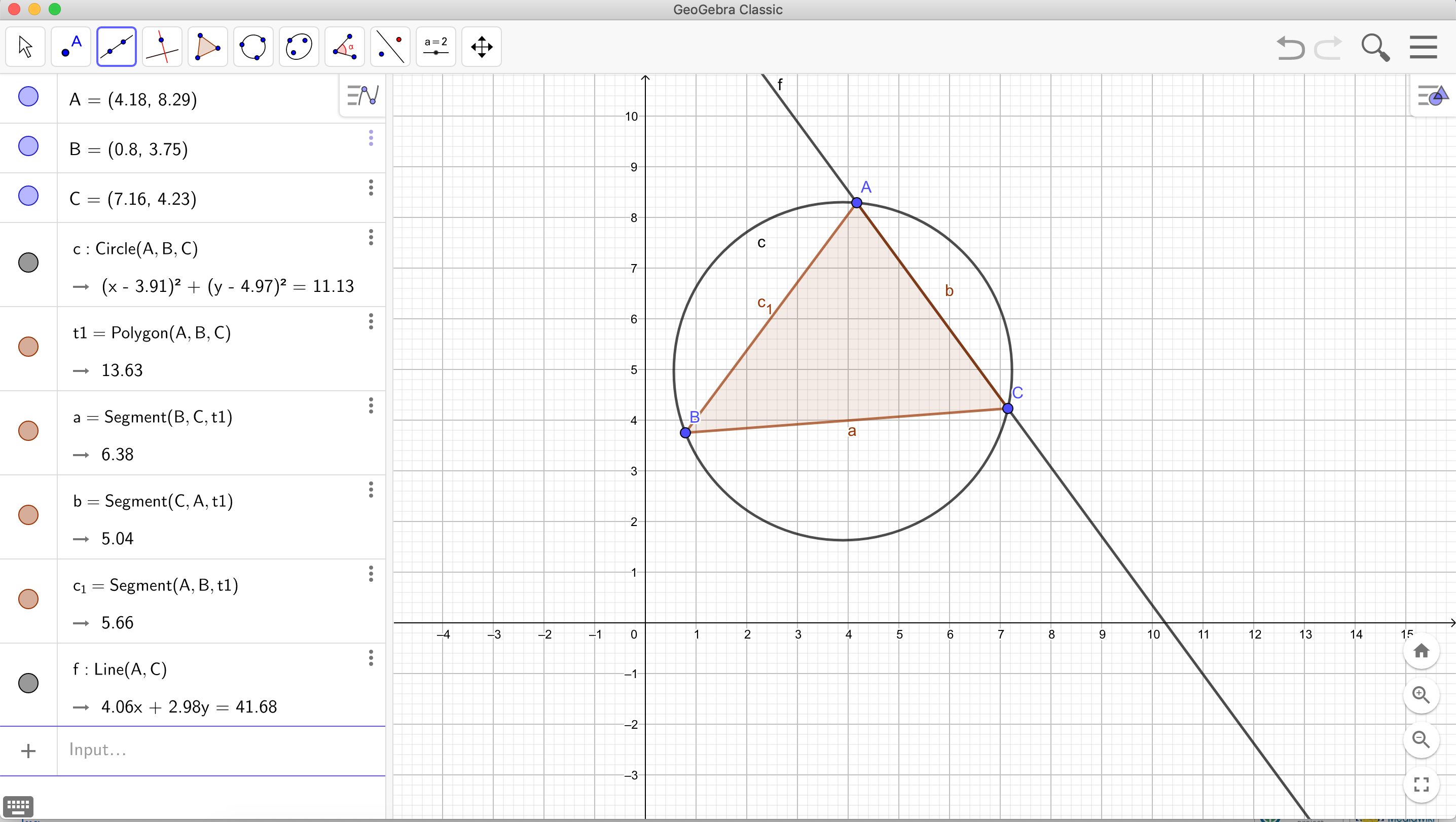Screenshot of Geogebra dynamic geometry software